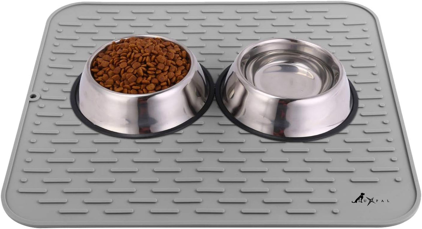 Extra Large 23X17 Premium Grade Silicone Dog & Cat Indoor or Outdoor Food Mat for Pets and Animals None Slip Food Tray Placemat for All Floors, Washable, Food Grade, (Grey)