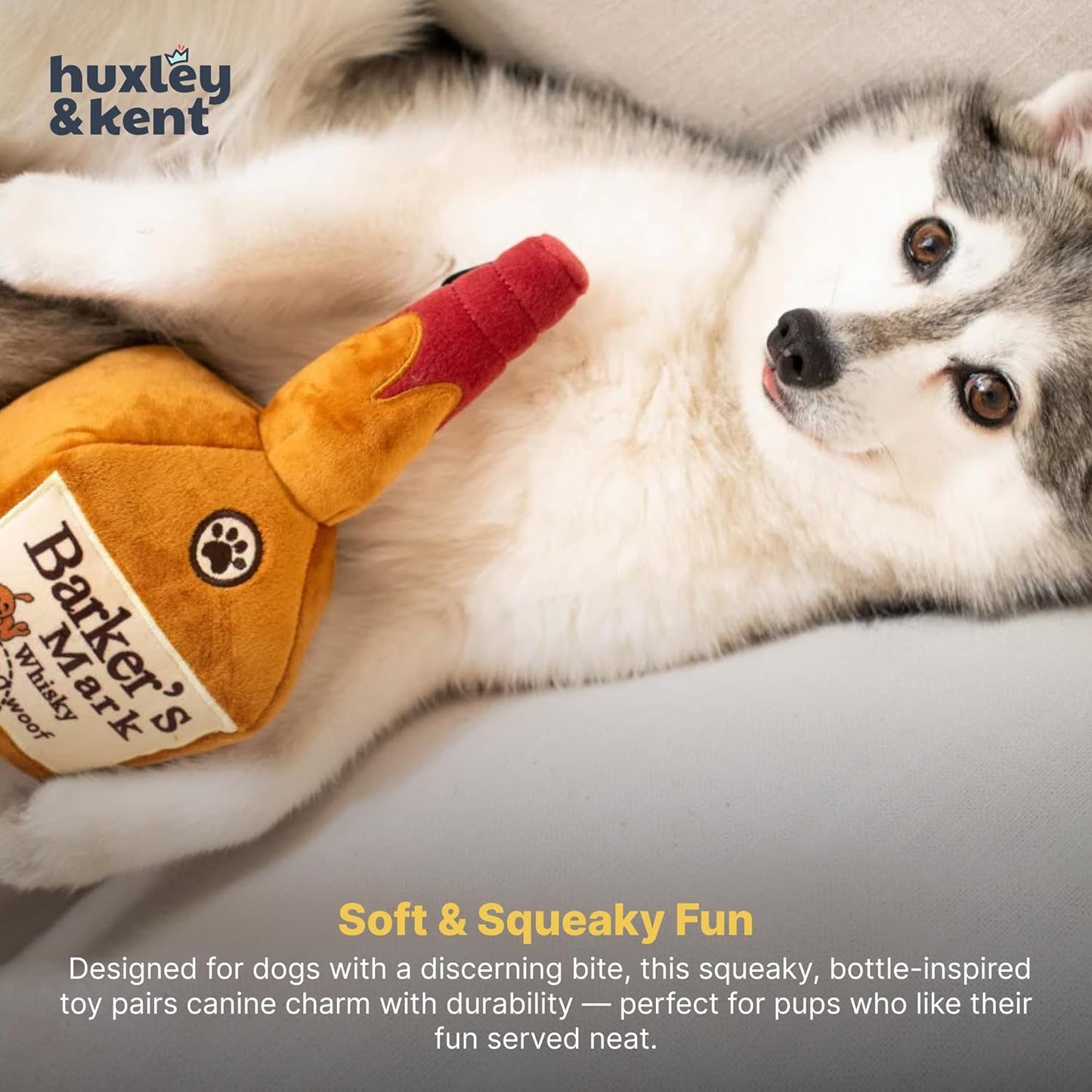 for Dogs - Barker'S Mark (Large) - Yappy Hour Power Plush Funny Dog Toy with Squeaker - Fun, Durable, and Safe - H&K Squeaky