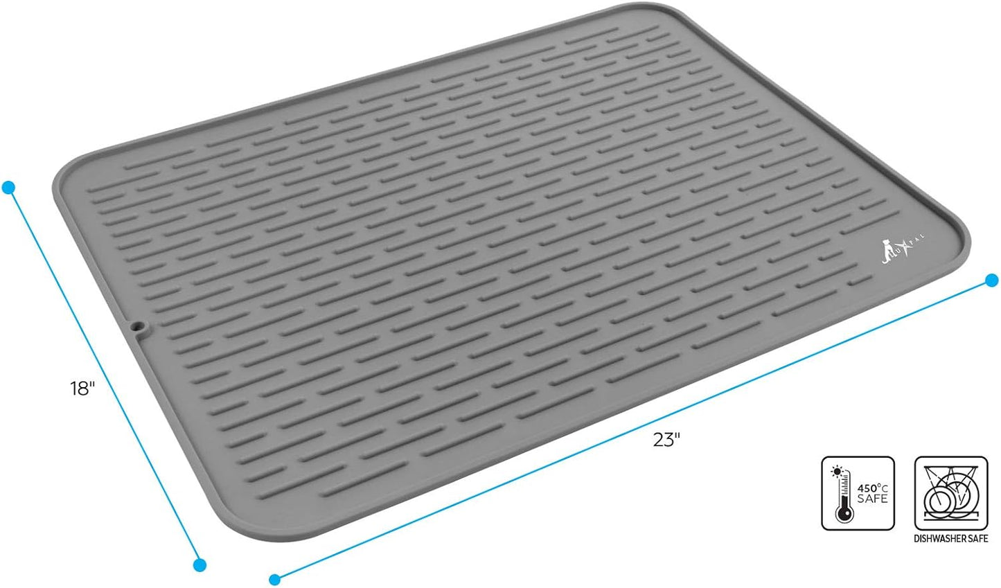 Extra Large 23X17 Premium Grade Silicone Dog & Cat Indoor or Outdoor Food Mat for Pets and Animals None Slip Food Tray Placemat for All Floors, Washable, Food Grade, (Grey)