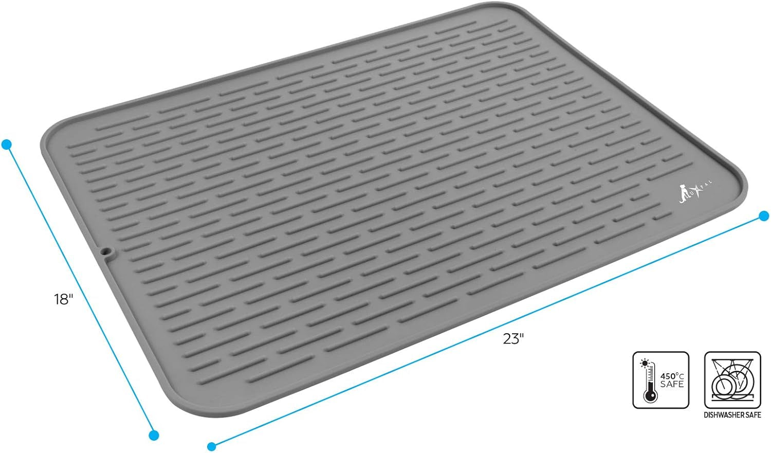 Extra Large 23X17 Premium Grade Silicone Dog & Cat Indoor or Outdoor Food Mat for Pets and Animals None Slip Food Tray Placemat for All Floors, Washable, Food Grade, (Grey)