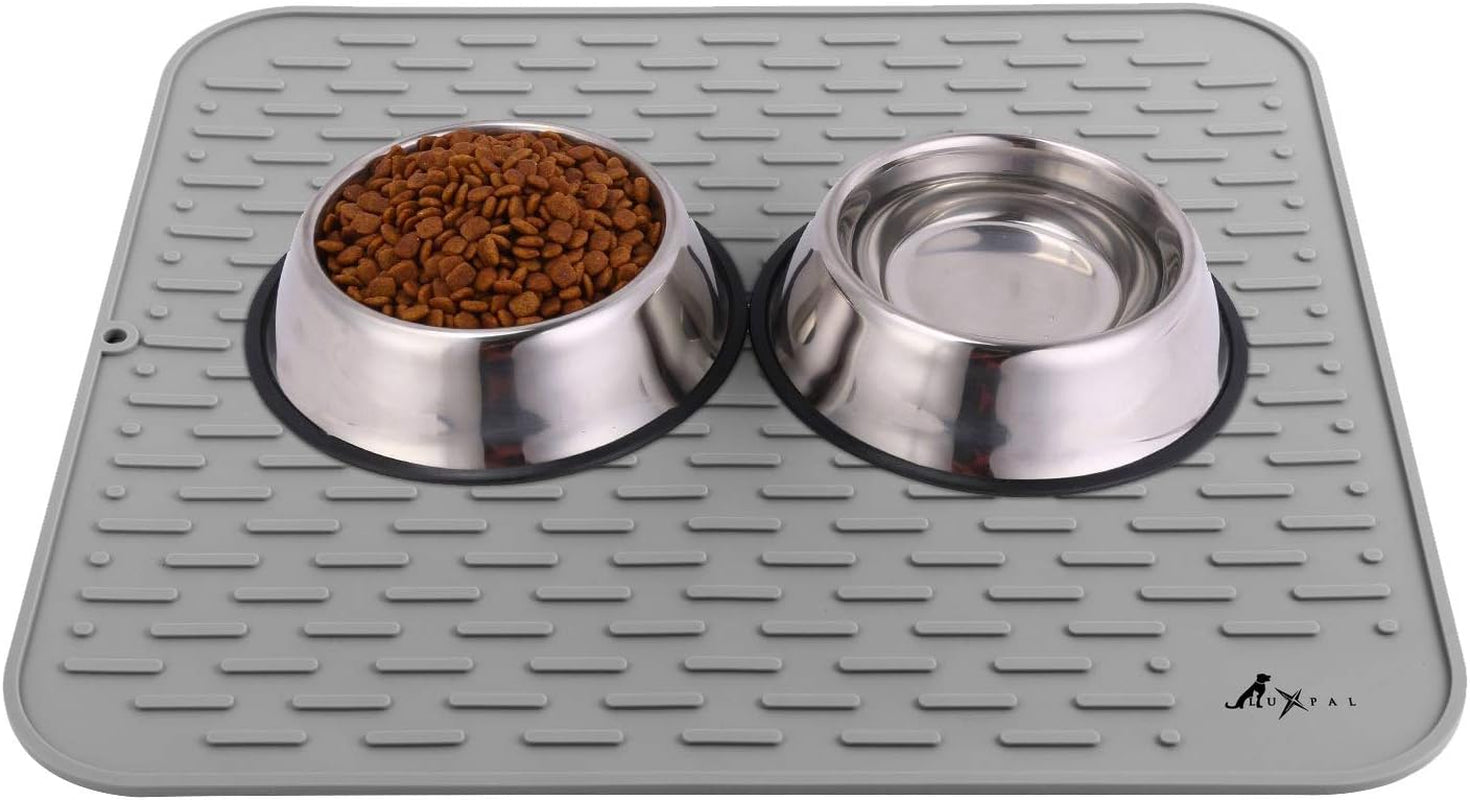Extra Large 23X17 Premium Grade Silicone Dog & Cat Indoor or Outdoor Food Mat for Pets and Animals None Slip Food Tray Placemat for All Floors, Washable, Food Grade, (Grey)